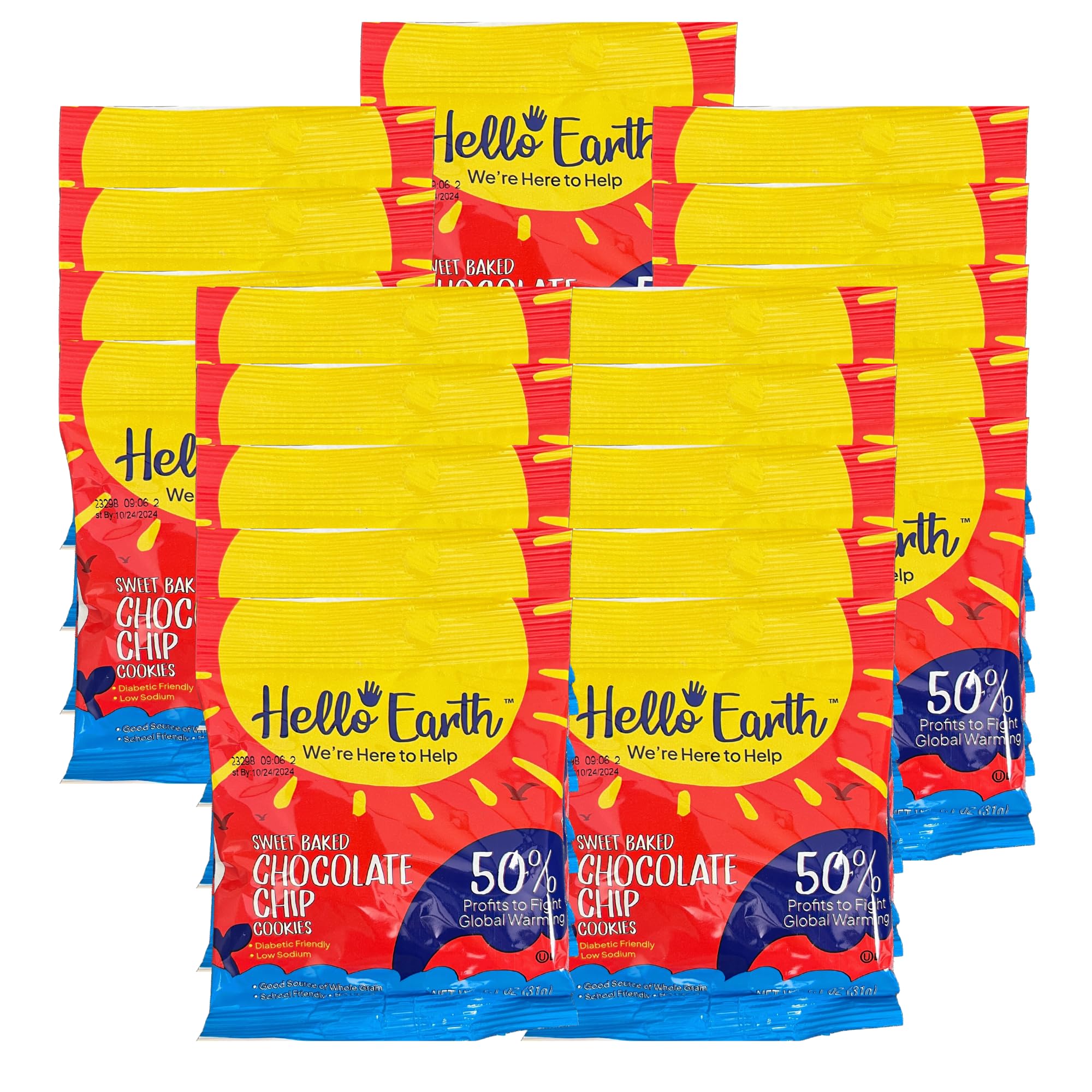 Hello EarthSweet Bakes Chocolate Chip Cookies Low Sodium and Diabetic Friendly, 1.1 ounce (Pack of 20)