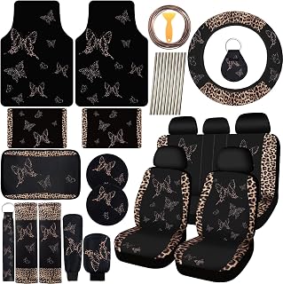 BBTO 47 Pcs Car Seat Covers Full Set Butterfly Women, Leopard Print