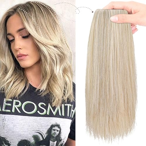 REECHO 8" Thick Hairpieces Adding Extra Hair Volume Clip in Hair Extensions Hair Topper for Thinning Hair Women Color Medium Blonde with Pale Highlights