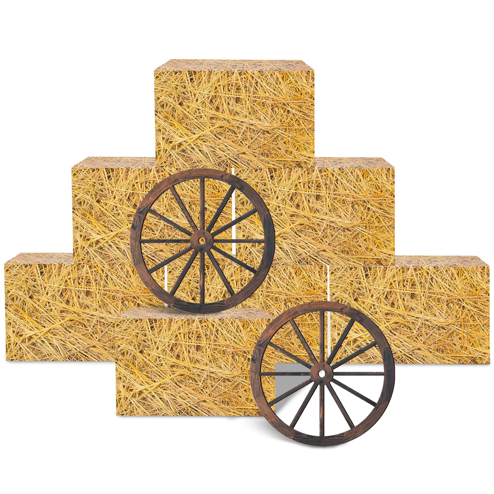 8 Pcs Hay Bales Boxes Decor,Western Cowboy Party Decorations, Straw Boxes Wagon Wheel,Fake Hay Themed Photo Booth Props, for Halloween Western Cowboy