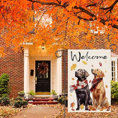 Miniatura 4 de Balgardekor Bandera de jardín de perro de bienvenida para exteriores, banderas de jardín de Acción de Gracias, de 12 x 18 pulgadas, doble cara para