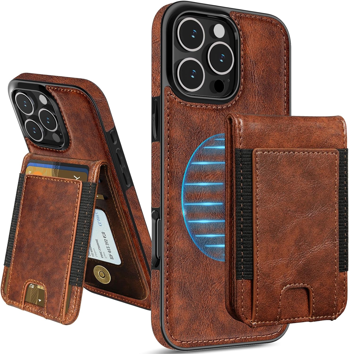 LOHASIC Compatible with MagSafe for iPhone 16 Pro Wallet Case, Magnetic Detachable PU Leather Wallet Case with 5 Card Holder, RFID Blocking Protective 16 Pro Phone Cover for Men Women 2024 - Brown