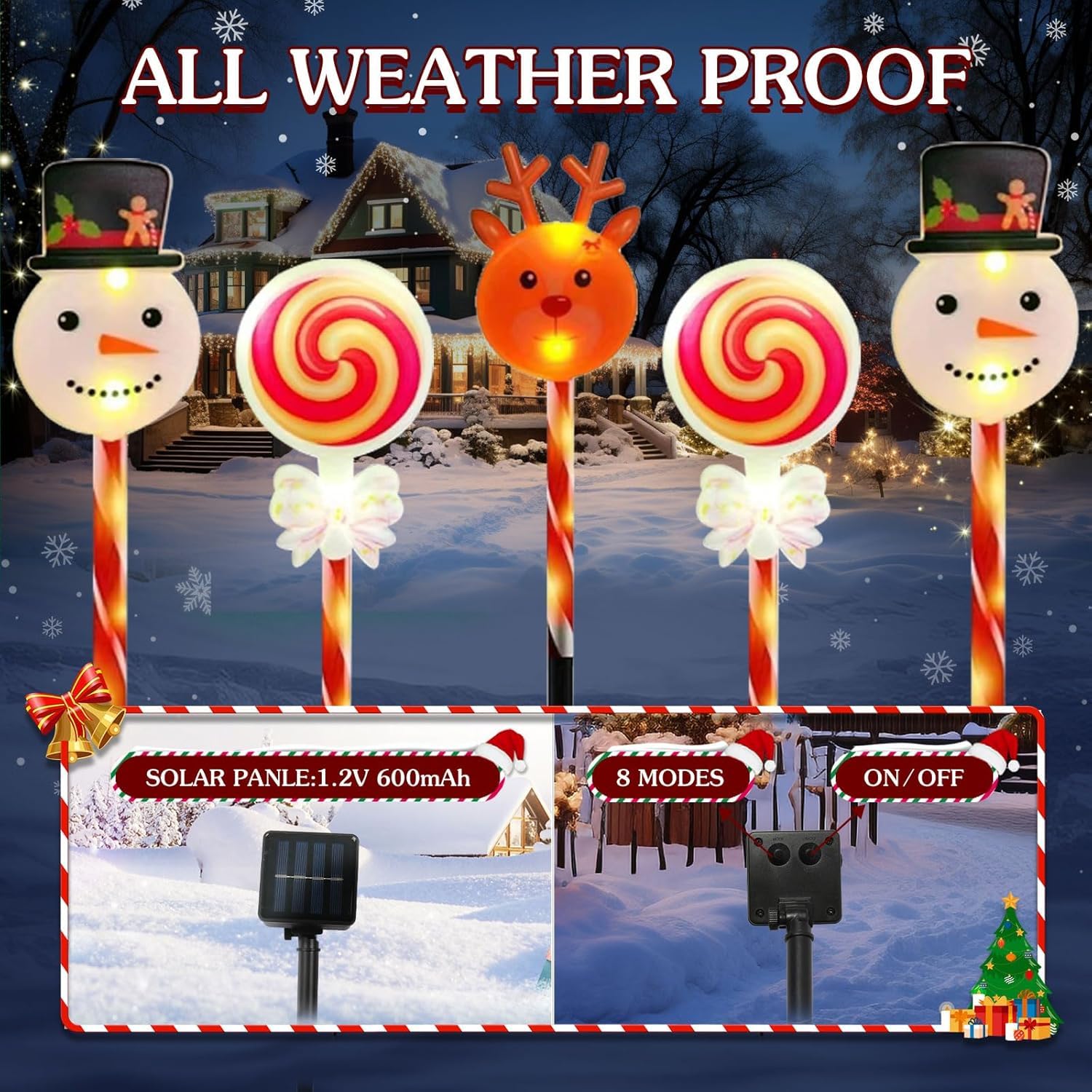 Luci Solari Natalizie Da Giardino A Forma Di Pupazzo Di Neve E Renna – Set Con 5 Picchetti E Pannello Solare, 220 Cm Di Cavo, Luce Calda - 4