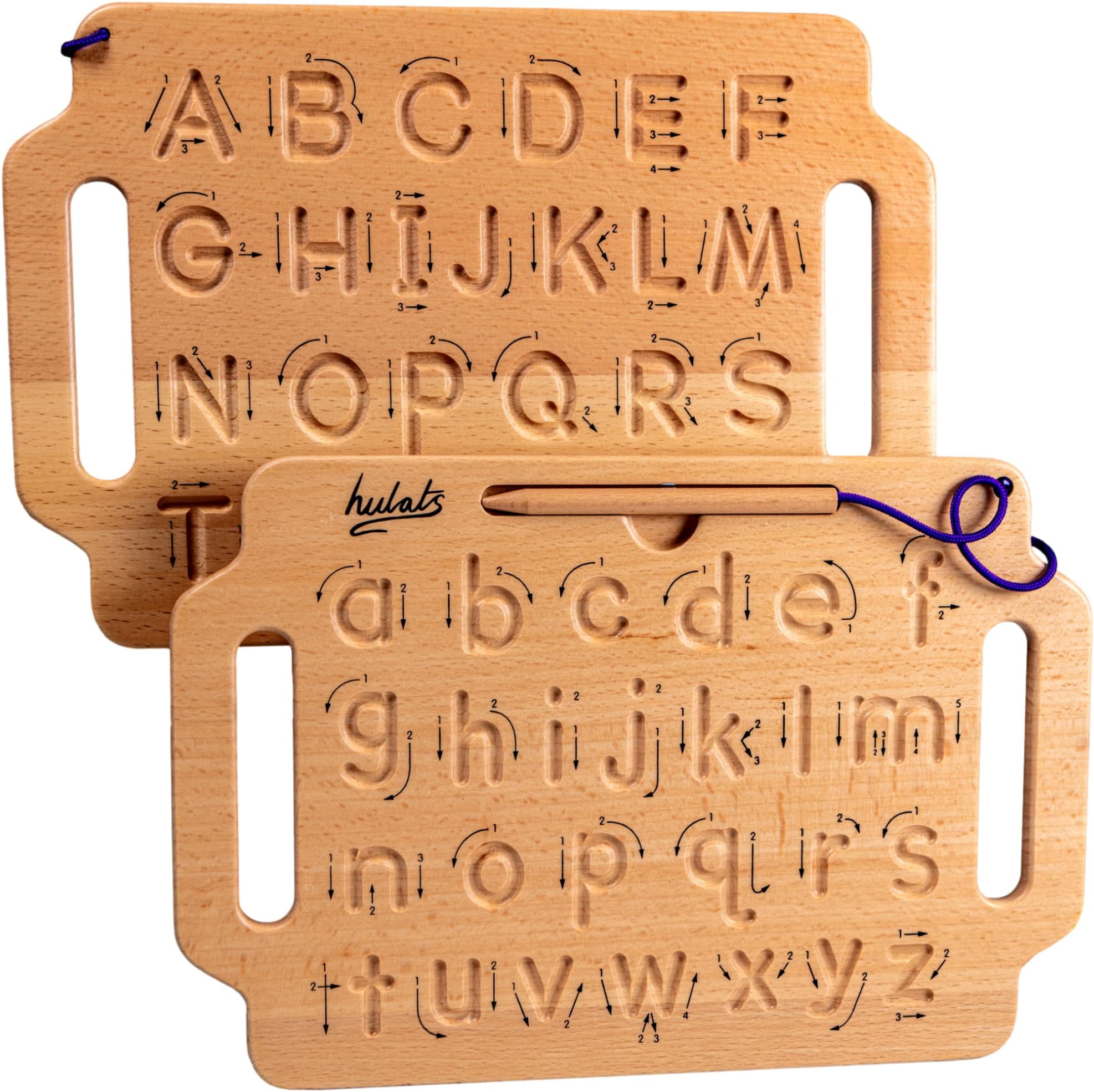 Hulats Learn to Write: Portable Wooden Alphabet Letter Tracing Sensory Pad Board - Toddler Writing Practice for Kids Age 3-5, Montessori Toys for 3+ Year Old, Letter Tracing for Kids 3-5 Writing Tools