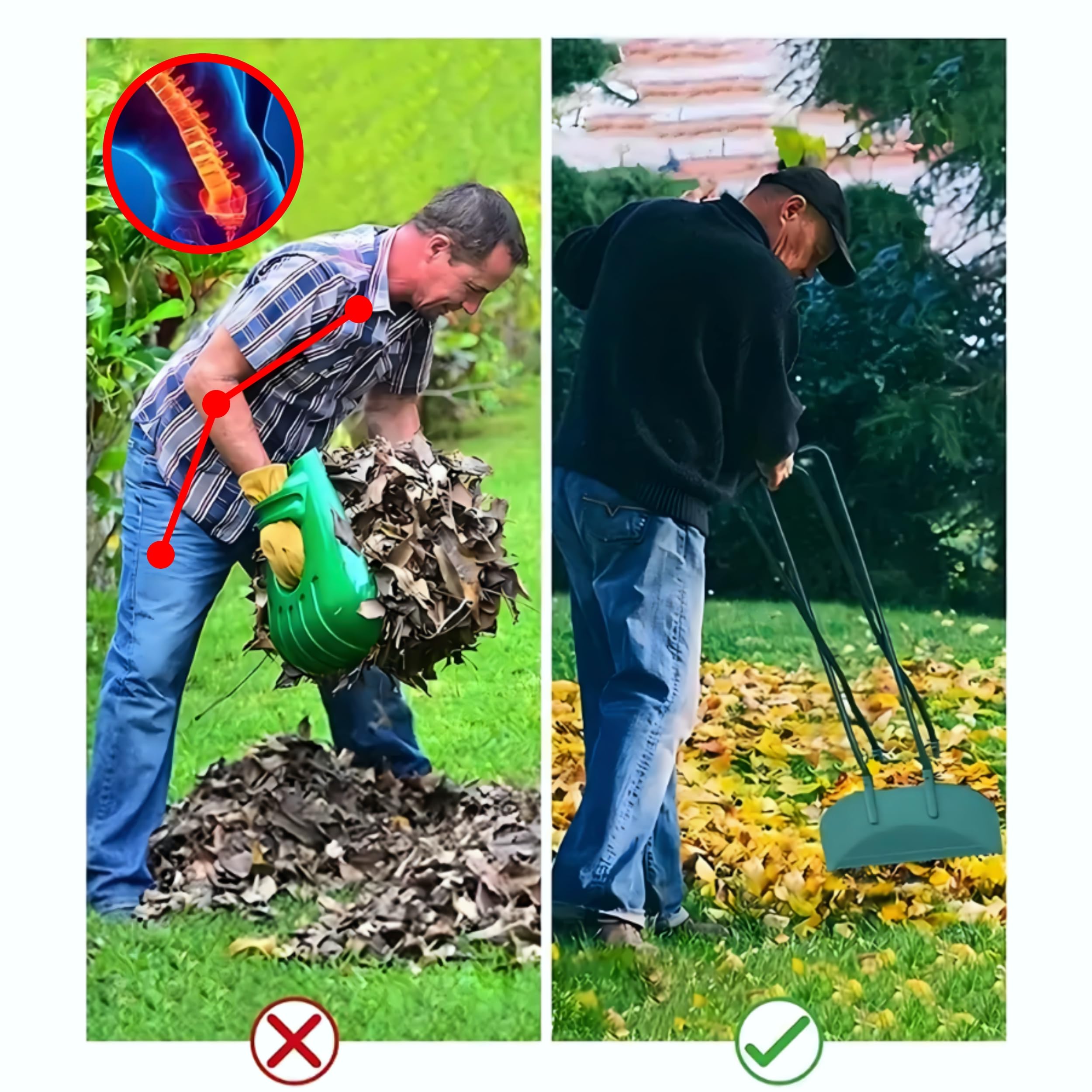 Pinza per Foglie con Manico, ergonomica 95 cm | Gratis con Sacco da Giardino da 272L | raccogli Foglie, Erba e rifiuti da Giardino