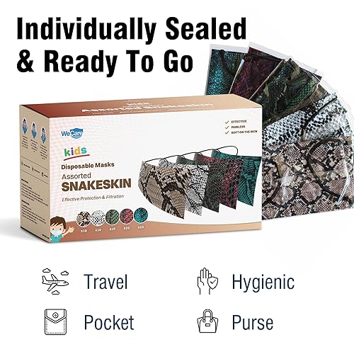 Miniatura 3 de WECARE Mascarillas desechables para niños 50 máscaras faciales de la colección deportiva envueltas individualmente