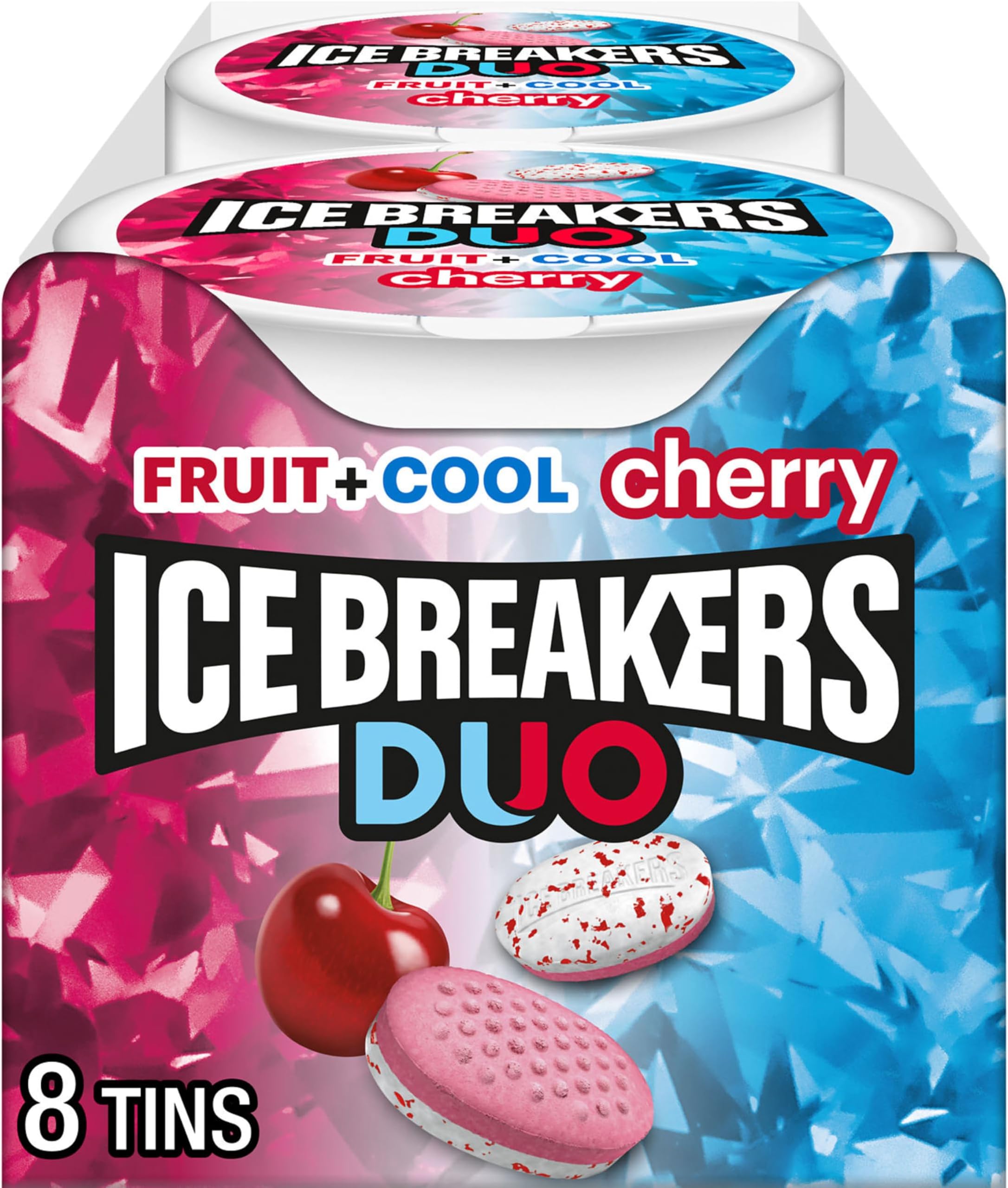 ICE BREAKERS Duo Fruit Plus Cool Cherry Flavored Sugar Free Mints Pucks, 1.3 oz (8 Count)