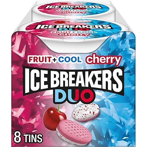 ICE BREAKERS Duo Fruit Plus - Pucks de mentas sin azúcar con sabor a cereza fresca, 1.3 onzas (8 unidades)
