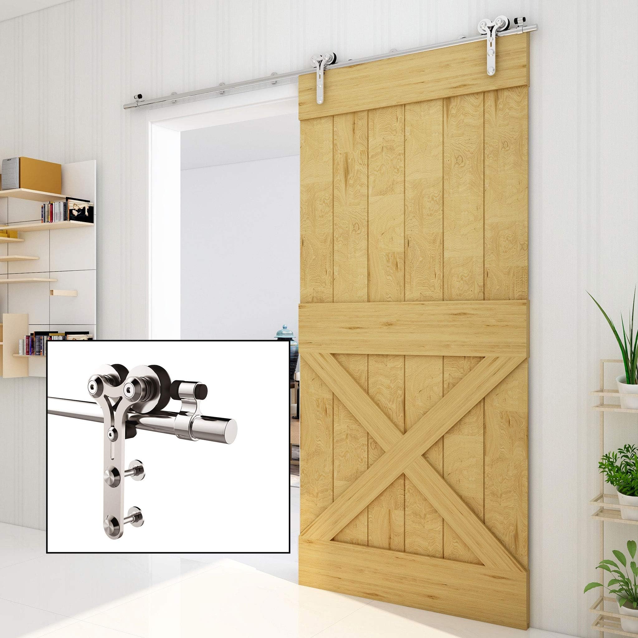 9FT Sliding Barn Door Hardware Kit, Stainless Steel Track for Single Door, Smoothly and Quietly, Fit 54" Door Panel(Y Shape Hanger)