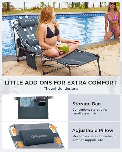 Miniatura 6 de KingCamp Silla de bronceado con agujero facial, sillas de descanso plegables para exteriores, portátil, cómoda, ajustable, de 5 posiciones,