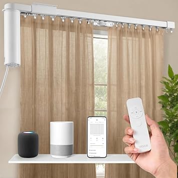 Electric Curtain Tracks | Matter over WiFi Electric Track, Smart Curtains Motorized Opener Curtains Rod with Remote Control - 118-142"