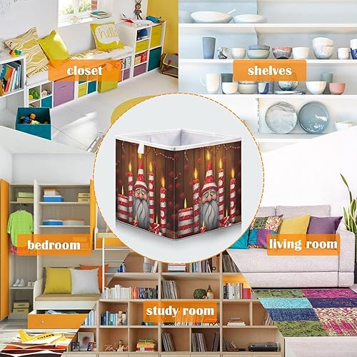Miniatura 5 de Christmas Funny Santa Candle Cube Storage Bin Fabric Storage Cubes Large Storage Baskets for Shelves Collapsible Cube Organizer Bins for Shelves