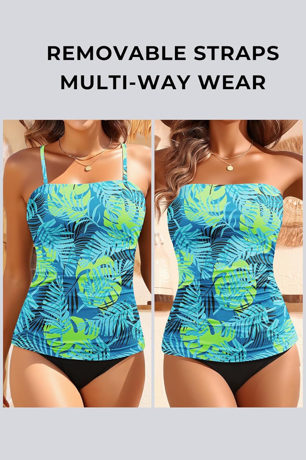 Aqua Eve Strapless Tankini Top Only for Women Bandeau Bathing Suits Ruched Tummy Control Tankini Top No Bottom - Image 4