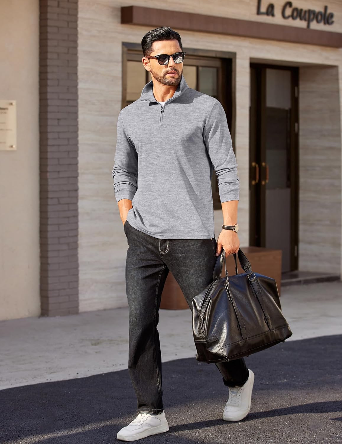 COOFANDY Men's Quarter Zip Mock Neck Pullover Sweater - Image 3