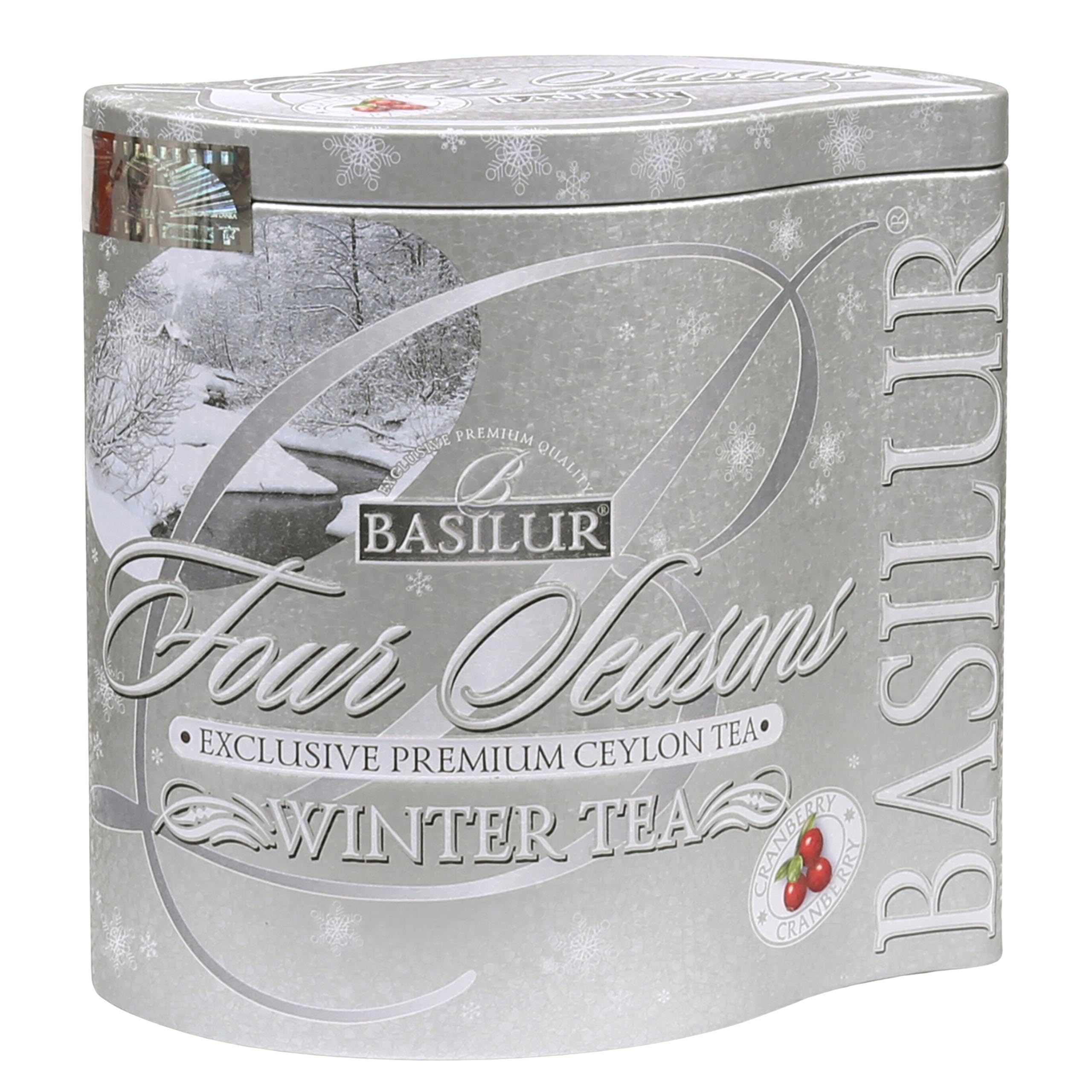 BASILUR Winter Tea- Liściasta czarna herbata cejlońska z dodatkiem owoców żurawiny w ozdobnej puszce, 100 g (Winter Tea, x6)