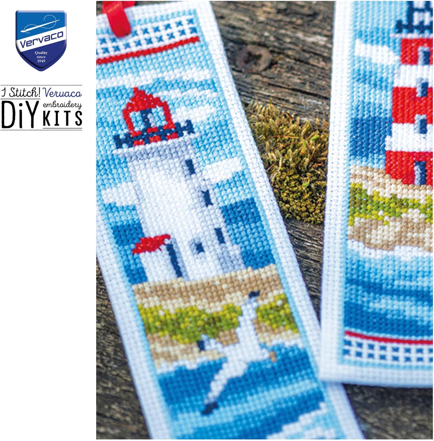 Vervaco Bookmark Counted Cross Stitch kit Lighthouses Set of 3, 6x20cm, DIY