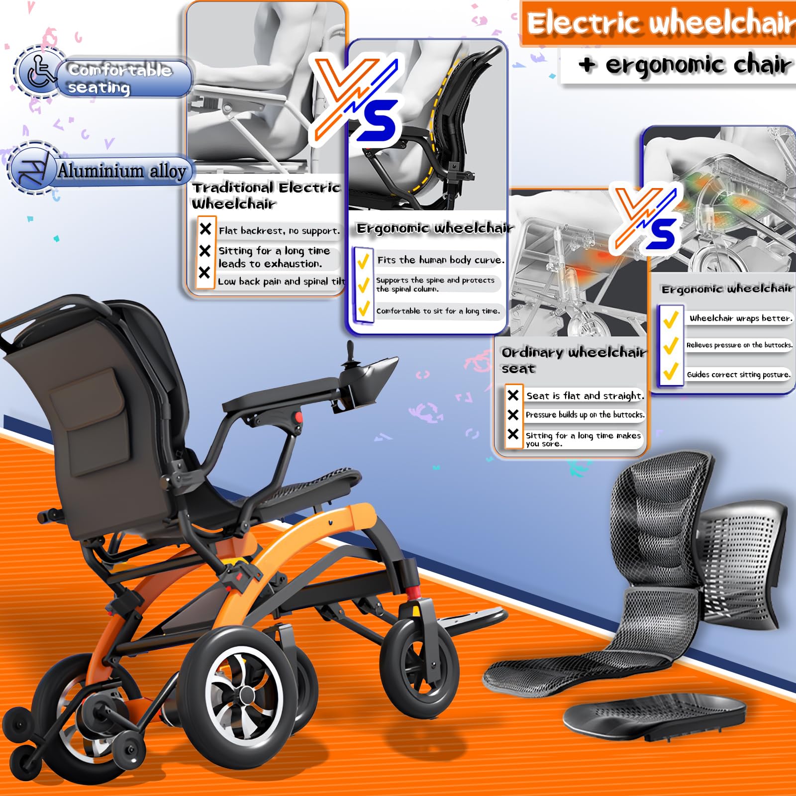 Wózek inwalidzki terenowy, lekki, składany, elektryczny wózek inwalidzki dla dorosłych lub Sen, zmotoryzowany ergonomiczny wózek inwalidzki 15,6 kg, nośność 150 kg, napędzane skutery mobilne,
