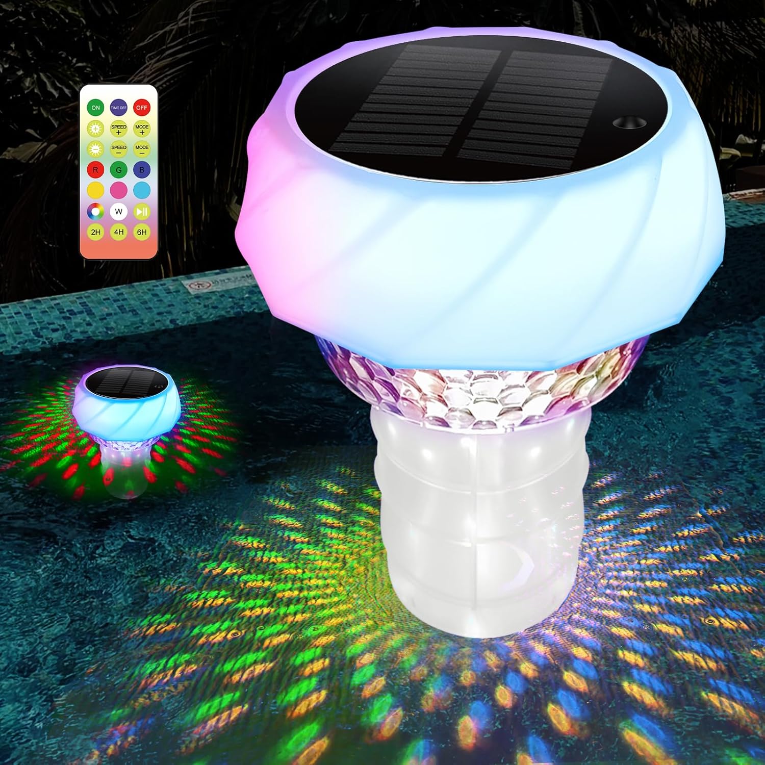 Solar Pool Chlorine Floater, Chlorine Tablet Floater with Colorful Light, Floating Chlorine Dispenser for Pool Fits 4×3inch Tablets, Swimming Pool Chlorine Tablet Holder for Hot Tub