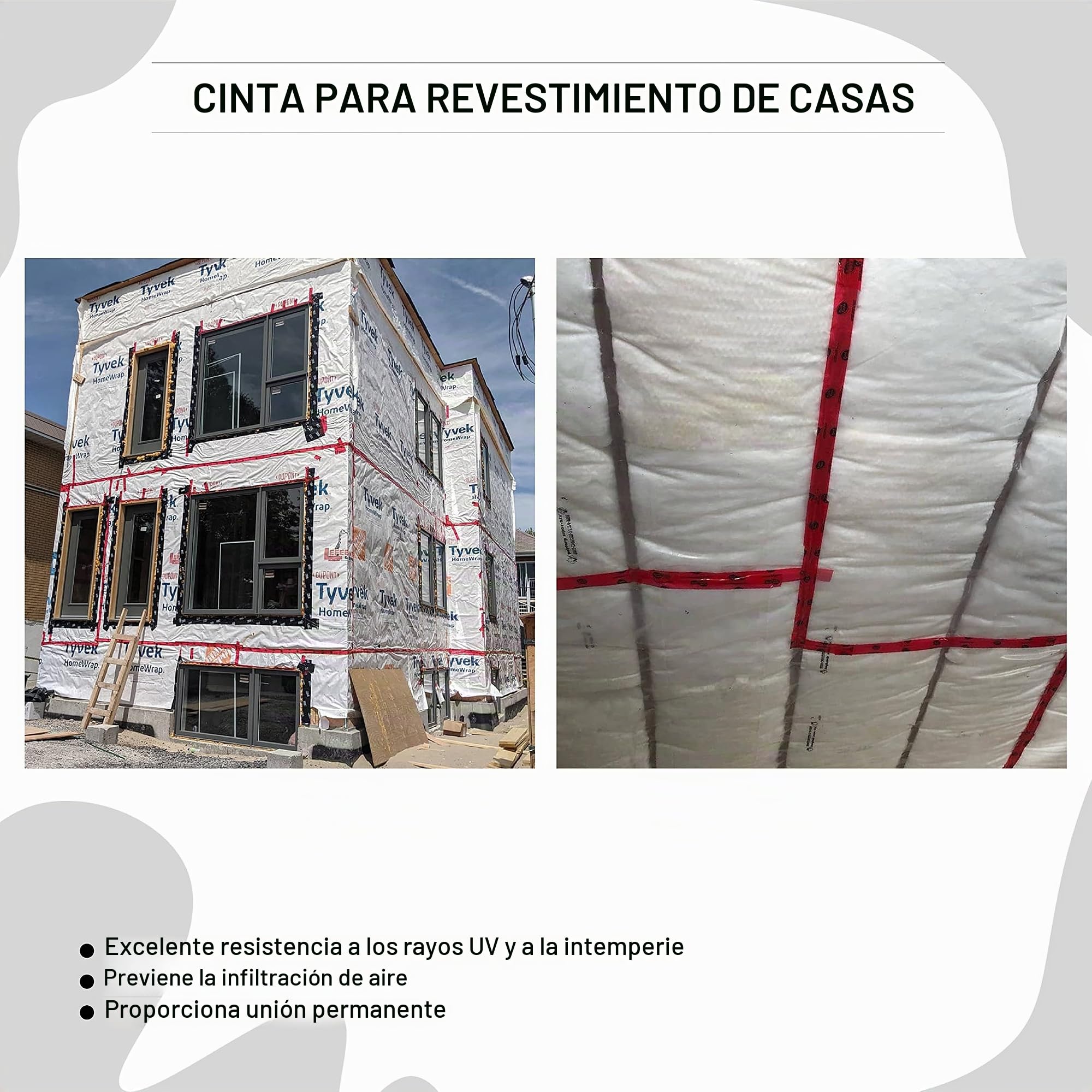 Tuck Tape Cinta de revestimiento de construcción, cinta de resina epoxi, 6.1 cm x 54.9 m (rojo)