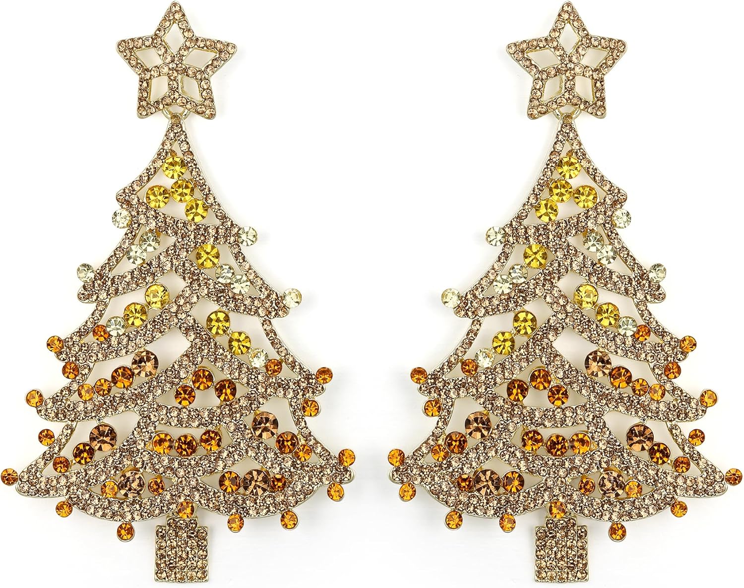 BriLove Christmas Earrings for Women Shiny Rhinestone Star Xmas Tree Drop Dangle Earring Festival Decor Holiday Party Jewelry Gift
