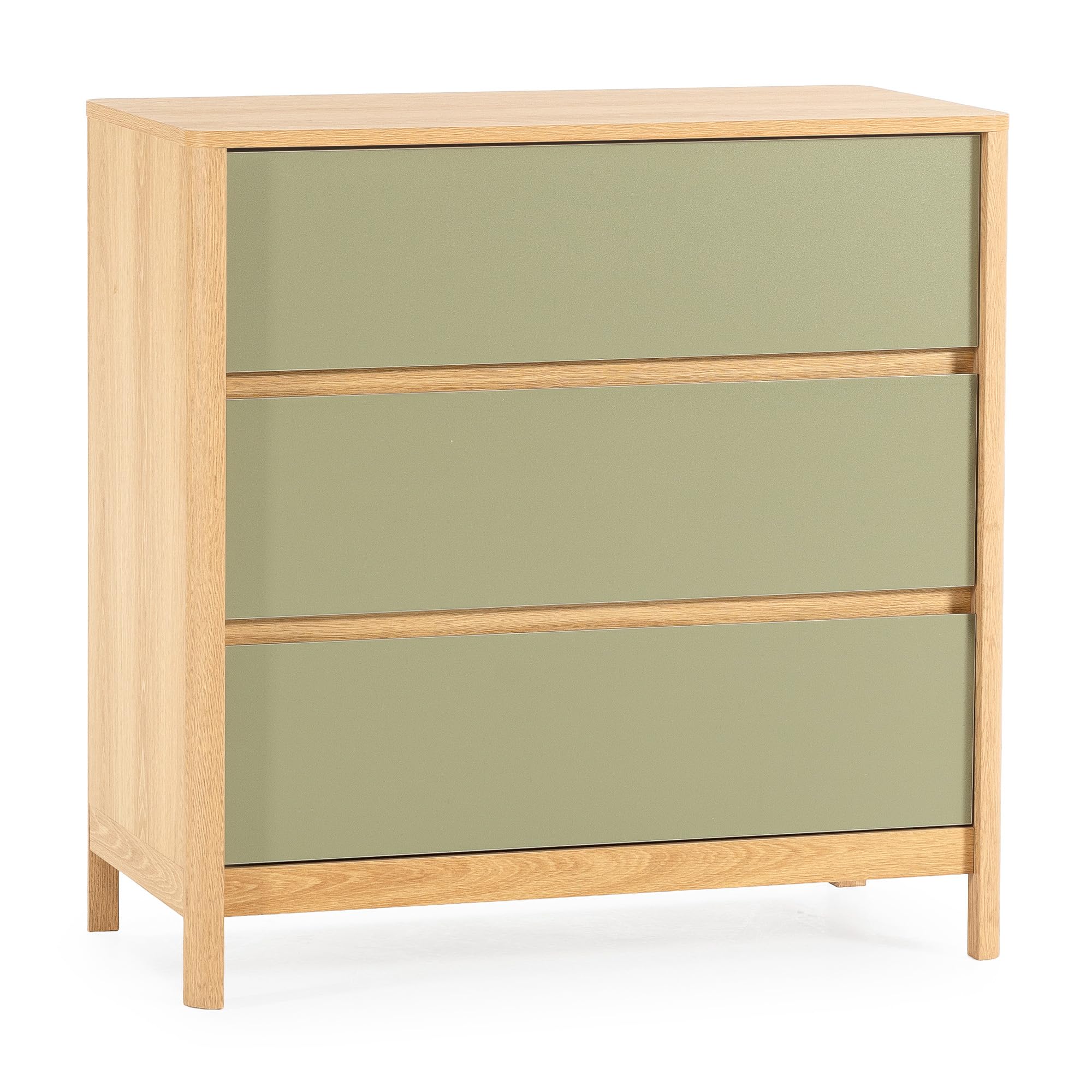 HOMN LIVING Cómoda de Noche Nassau 3 cajones Color Roble/Verde, 80 cm (Ancho) 40 cm (Profundo) 80 cm (Altura)