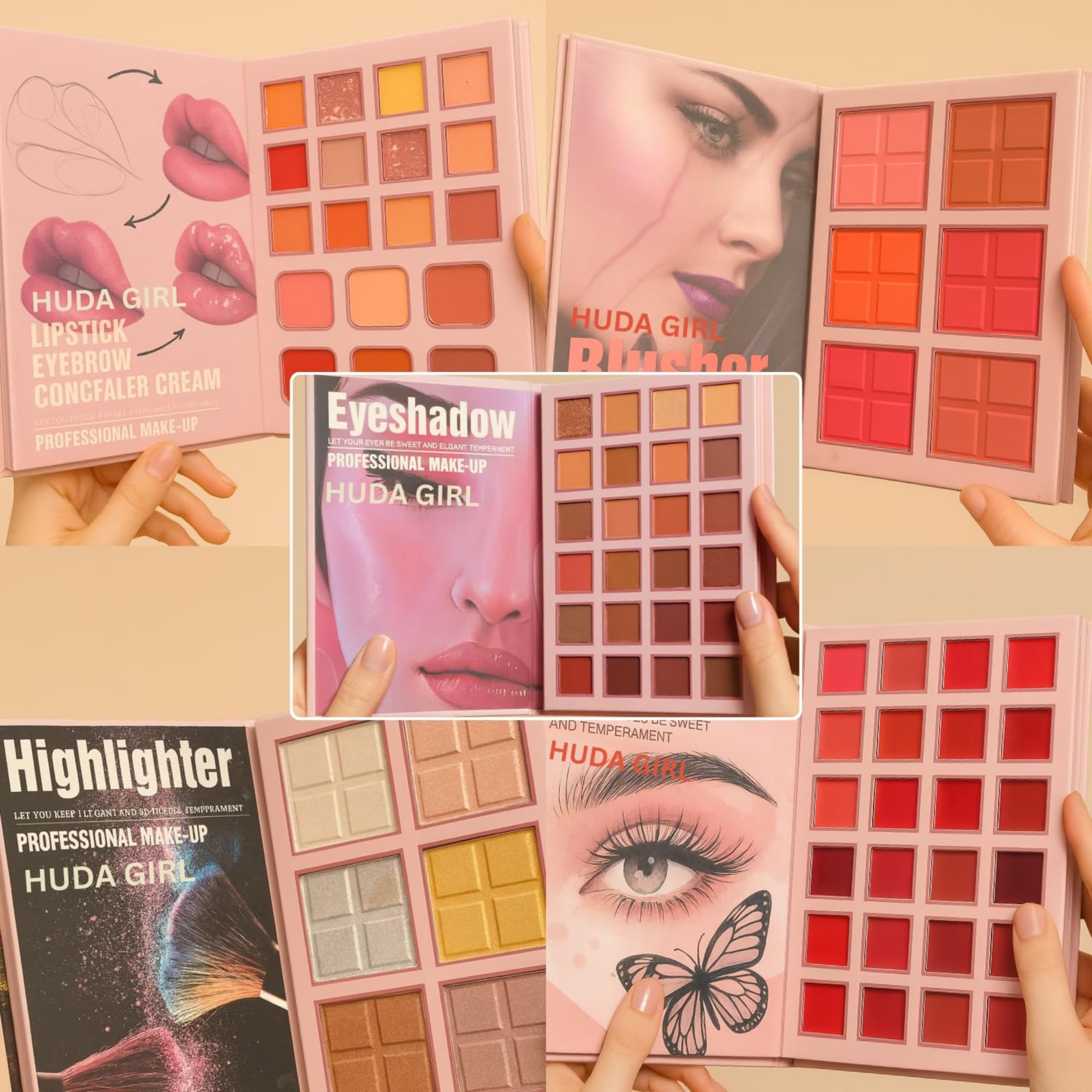 Huda Girl 5 in 1 Makeup Book Palette All in One with Blush, Highlighter, Lip Color, Eyeshadow, Concealer & Eyebrow Powder For Women & Girls-image-8