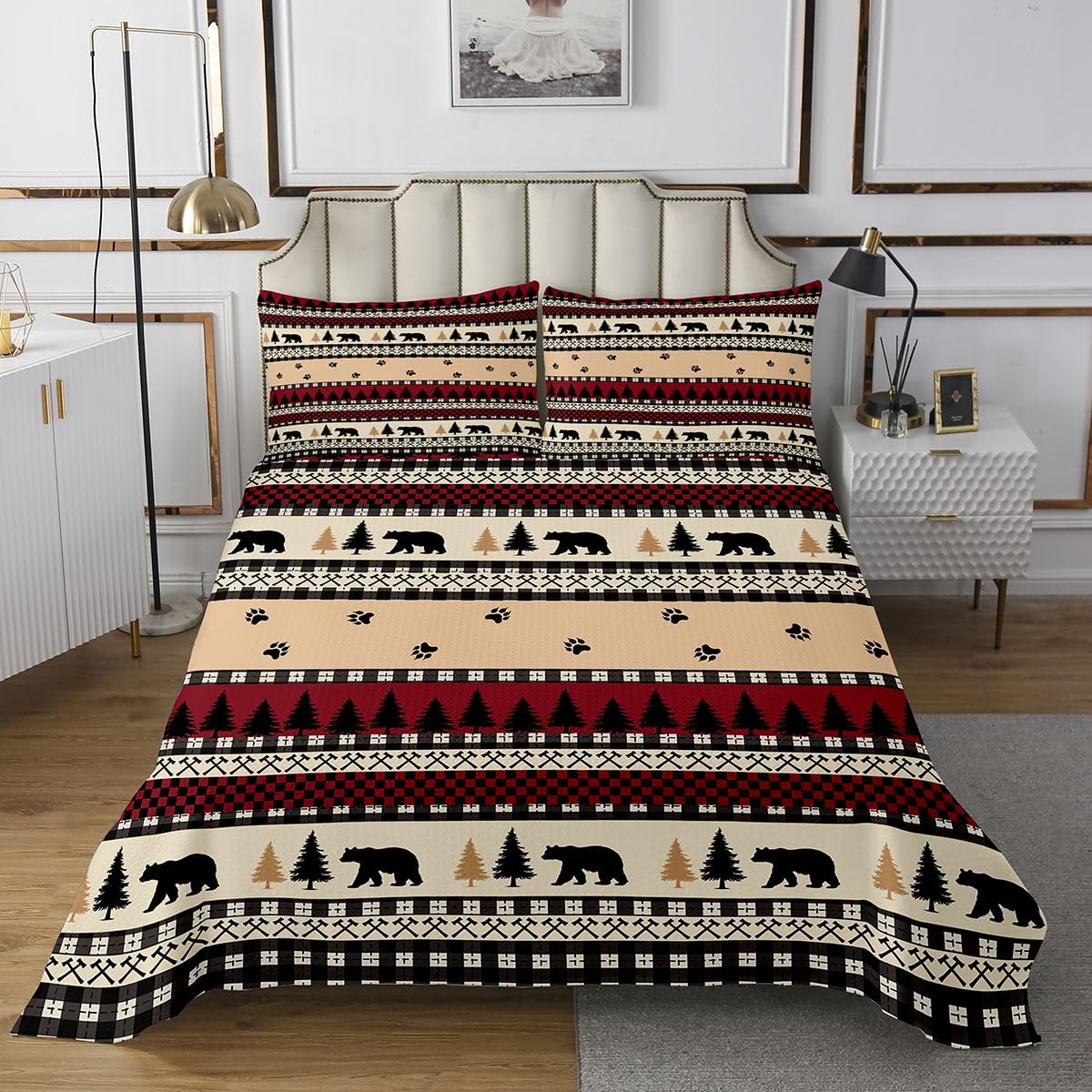 Kołdra w kształcie misia, 2 szt., czarna łapa misia, z nadrukiem, dla dzieci, nastolatków, dorosłych, czarno-czerwona, patchwork, Boże Narodzenie, zestaw pościeli rozmiar S