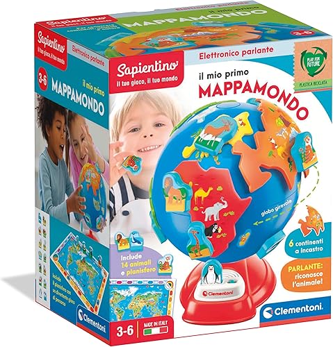 Clementoni Sapientino 17730 - Mi primer mapa del mundo, juego educativo interactivo para niños de 3 a 6 años, para descubrir animales y continentes,