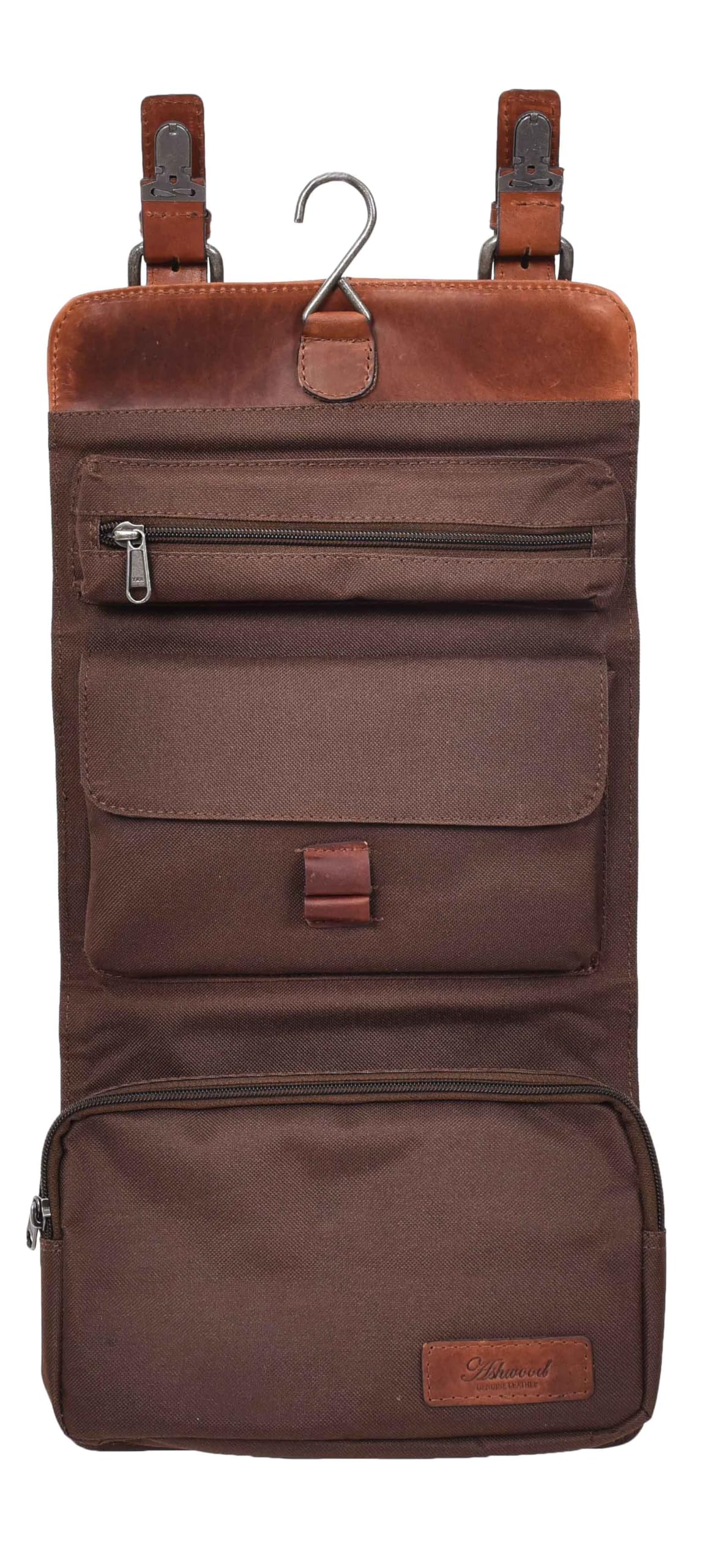 Neceser de piel para hombre, para colgar cosméticos, artículos de aseo y afeitado, bolsa de viaje, Brown, S, Bolsa de lavado