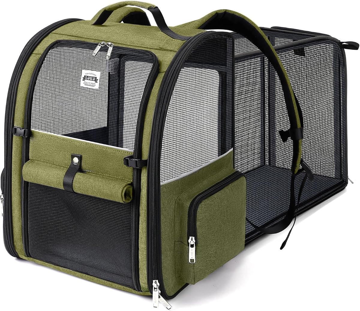Mochila grande para gatos, mochila expandible para perros pequeños, gatos medianos, con capacidad para hasta 18 libras, mochila para perros, mochila plegable para cachorros para viajes, verde oscuro, grande