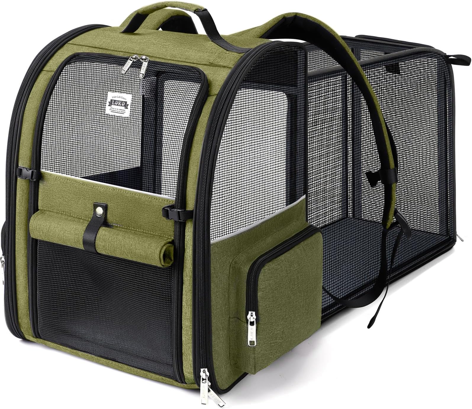 Lekebobor Large Cat Backpack Carrier Expandable Pet Carrier Backpack for Small Dogs Medium Cats Fit Up to 18 Lbs, Dog Backpack Carrier, Foldable Puppy Backpack Carrier for Travel, Hiking,Dark Green
