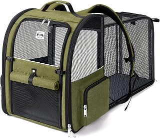 Lekebobor Large Cat Backpack Carrier Expandable Pet Carrier Backpack for Small Dogs Medium Cats Fit Up to 18 Lbs, Dog Backpack Carrier, Foldable Puppy Backpack Carrier for Travel, Hiking,Dark Green