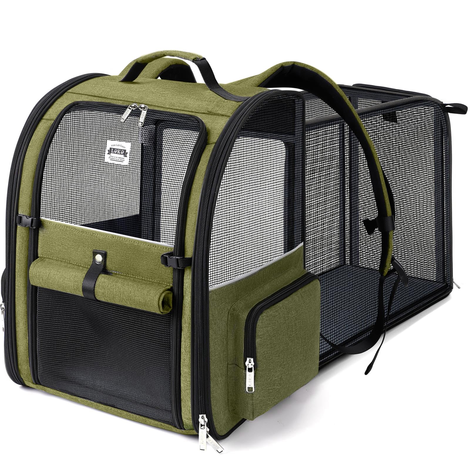 Lekespring Erweiterbar Katzenrucksack Hunderucksack für Katzen Hunde, Groß Katzen Rucksack Faltbare Haustier Rucksack mit Innerer Sicherheitsleine und Haustiermatte