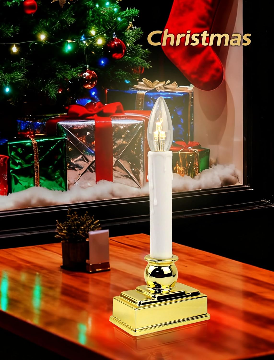 Classic Flameless Window Candles, 4 Pack Battery Operated Taper Candles with Automatic Timer, Realistic Flickering LED Light for Christmas, Holiday & Vintage Home Decor