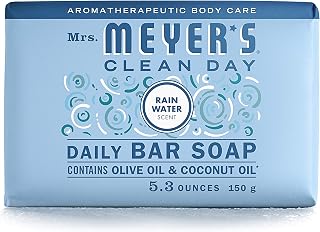 Mrs. Meyer's Clean Day Rain Water Bar Soap - Essential Oils, Rich Creamy Lather for Hands Body Bath, 5.3 oz Natural Vegetable Base