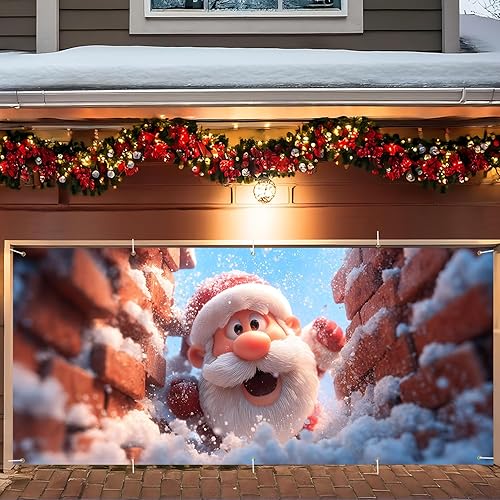 Santa Claus Christmas Garage Door Banner 7x16FT, Holiday Decoration for Garage D