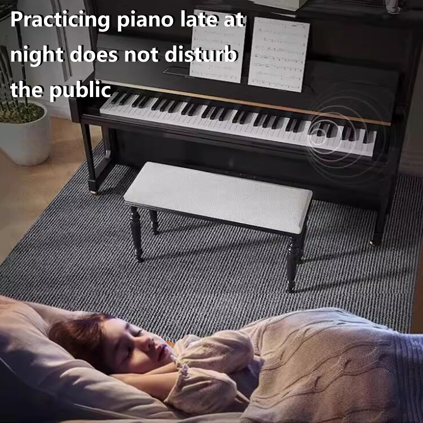 Tappeto insonorizzato per pianoforte, antiscivolo, protezione per pianoforte verticale, fonoassorbente e insonorizzante, tappetino per batteria, bianco sporco (130 x 160 cm)