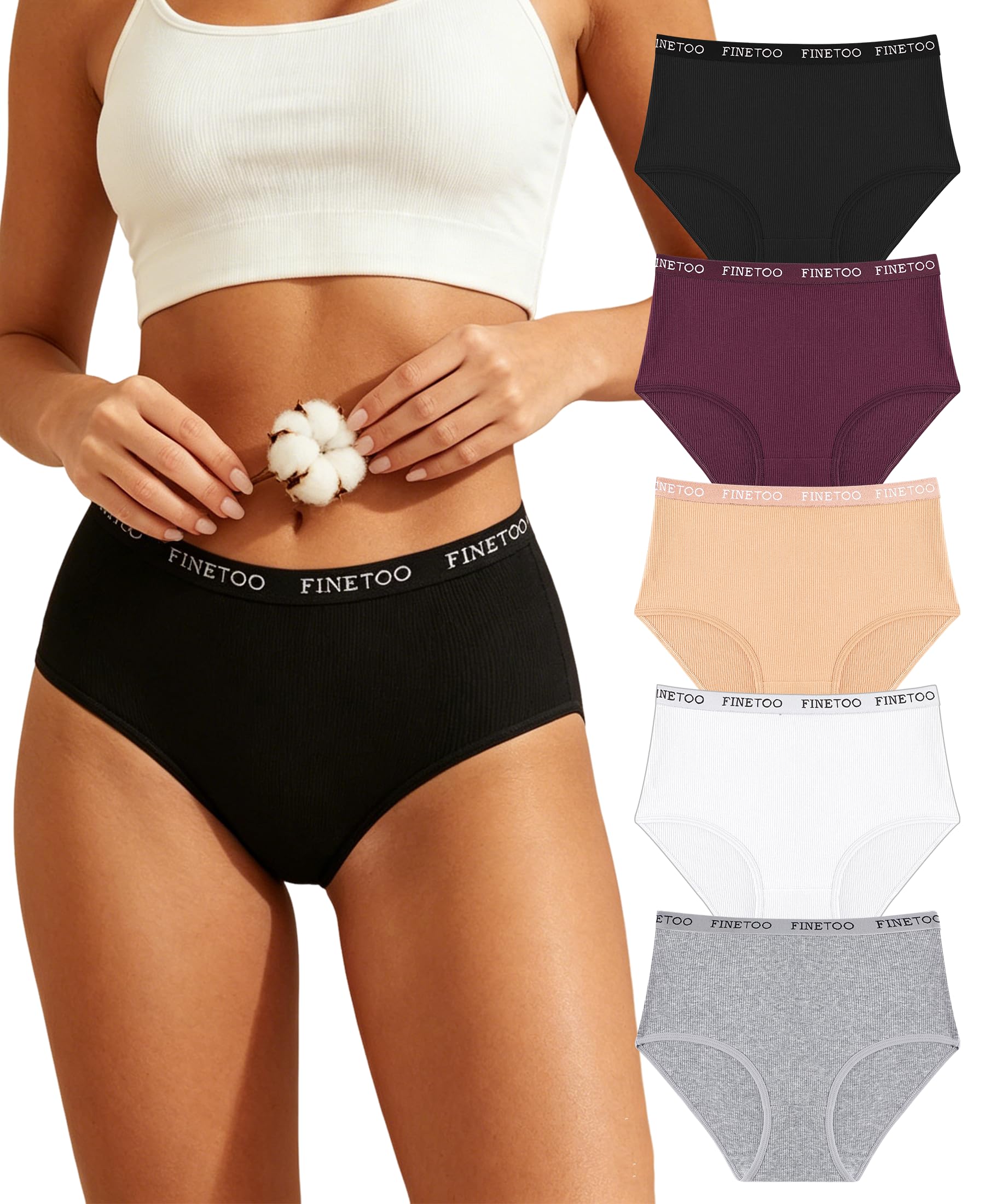FINETOO Baumwoll Unterwäsche Damen Slips Baumwolle High Waist Unterhosen Für Damen Cotton Underwear Women Taillenslip Frauen Sportlicher Stil Schlüpfer Bequem Pantys Atmungsaktiv 6er Pack，M