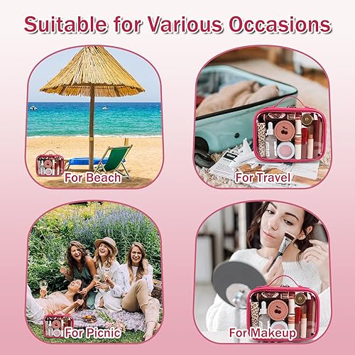 Miniatura 6 de Iqimott Neceser de viaje Bolsa de maquillaje transparente, bolsa de cosméticos con cremallera aprobada por la TSA, Rosa rojo, Moda