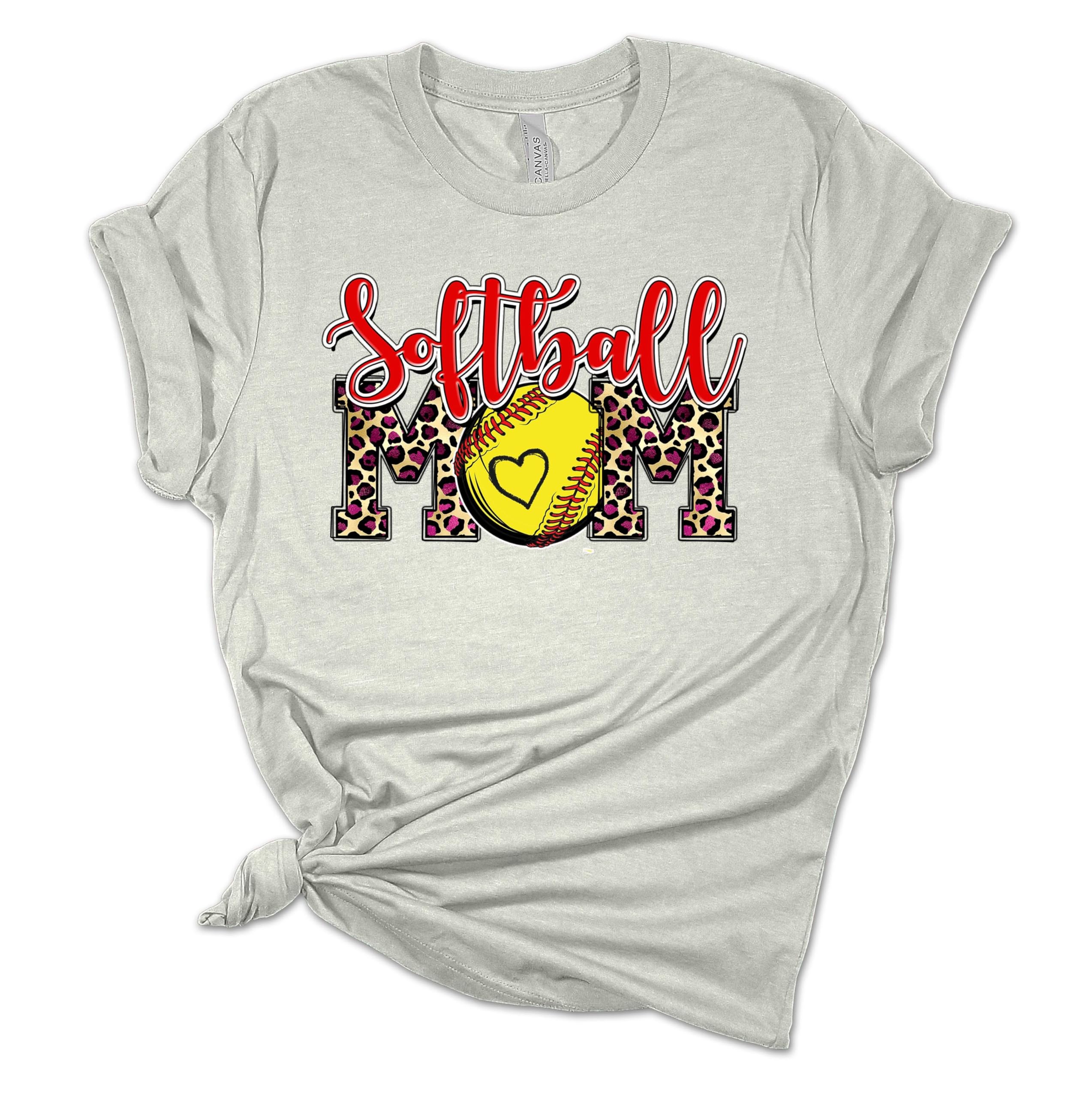 Trenz Shirt CompanyWomens Softball Tshirt Leopard Print Softball Mom Short Sleeve T-Shirt