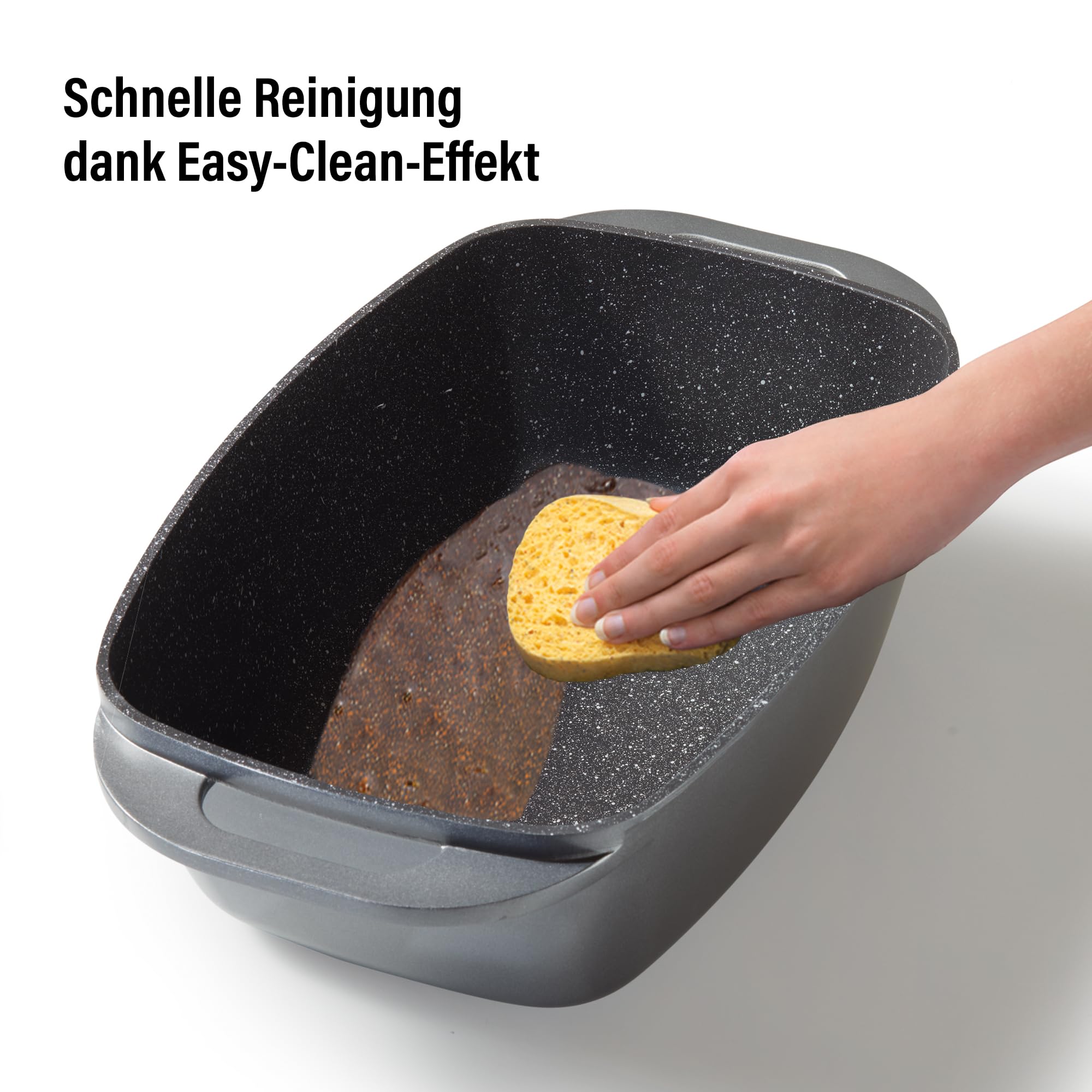 STONELINE Aluguss Bräter mit Deckel 43x26 cm, 8,4 L Bräter Induktion Backofengeeignet Für alle Herdarten, Deckel als Auflaufform verwendbar, Topf Antihaft Beschichtet mit echten Steinpartikeln, Grau