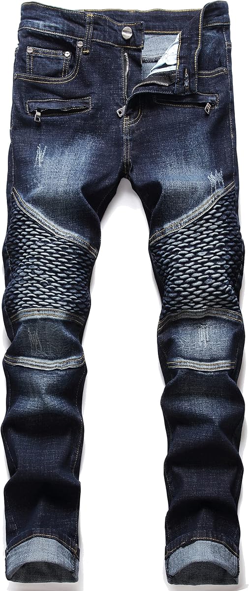 AITITIA Men's Regular Fit Biker Jeans