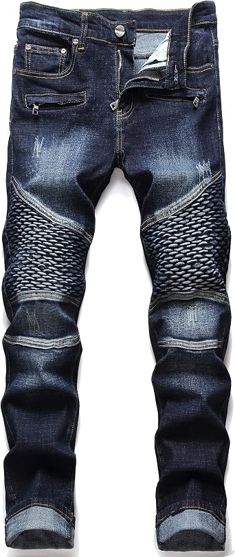 AITITIA Mens Regular Fit Biker Jeans