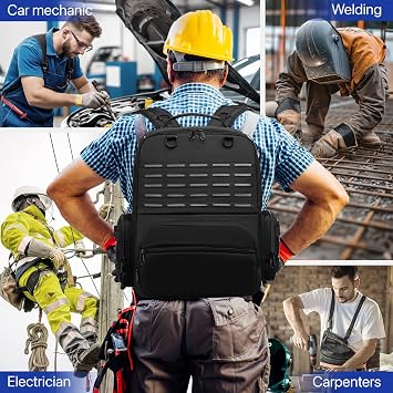Tool Backpack,Heavy Duty Tool Bags for Men,Tool Storage Organizer Bag With 3 Tool Pouches for Electrician/Industrial/Construction/Tactical/Hvac Techs/Repairman Work