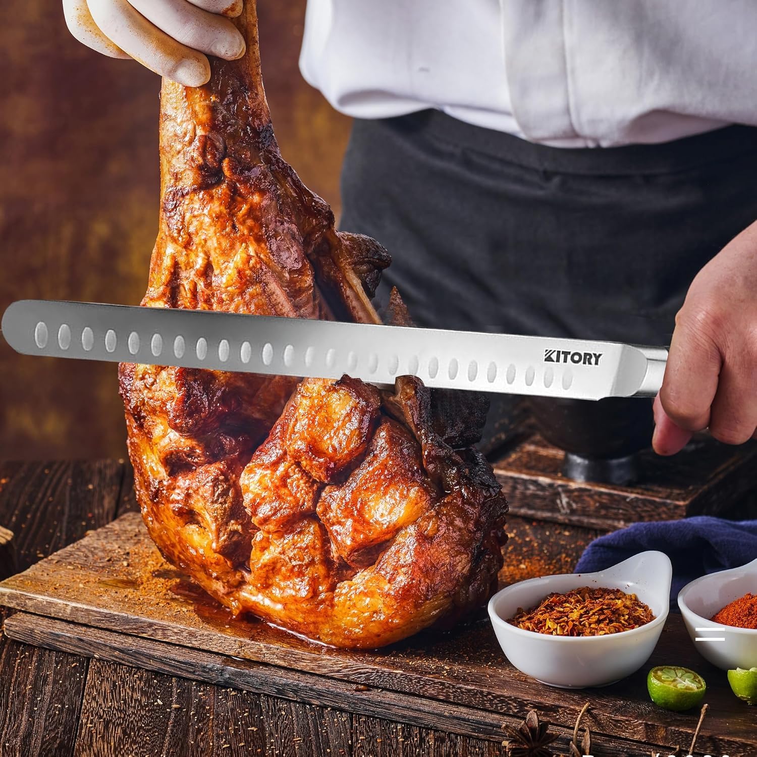 Kitory Couteau à Jambon 30 cm, Couteau à Découper Professionnel, en acier inoxydable allemand de haute qualité, avec manche ergonomique en bois de pakka, livré dans un coffret cadeau