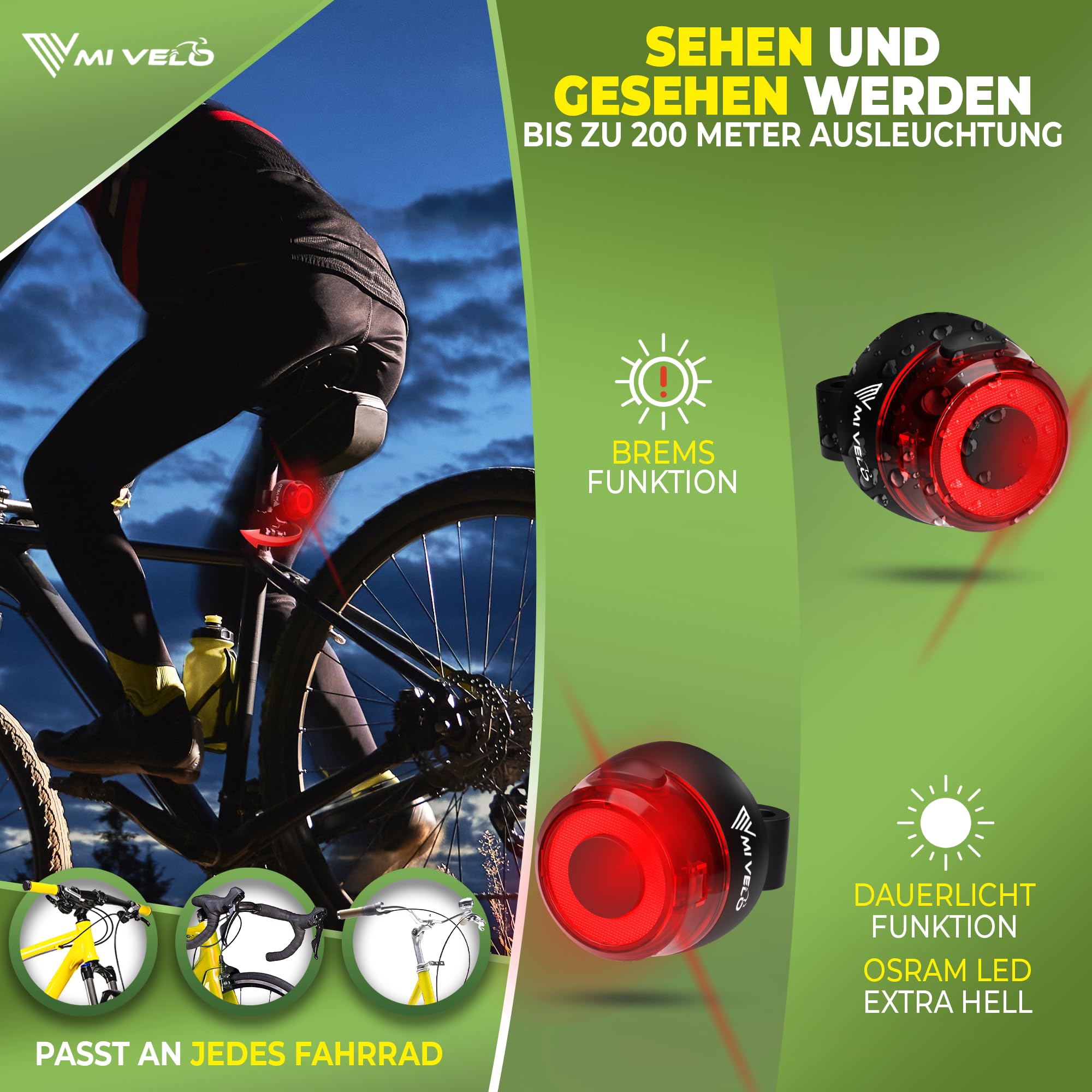 MIVELO Fahrradlicht Set mit Power-Akku, StVZO zugelassene Fahrradbeleuchtung USB aufladbar & wasserdicht, Fahrradlampe vorne & Fahrrad Rücklicht, Energieklasse A+++