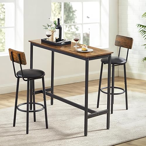 Miniatura 2 de Noskatu Juego de mesa y silla de bar para 2 mesas y taburetes industriales de altura de mostrador con cojín de poliuretano y respaldo, mesa de