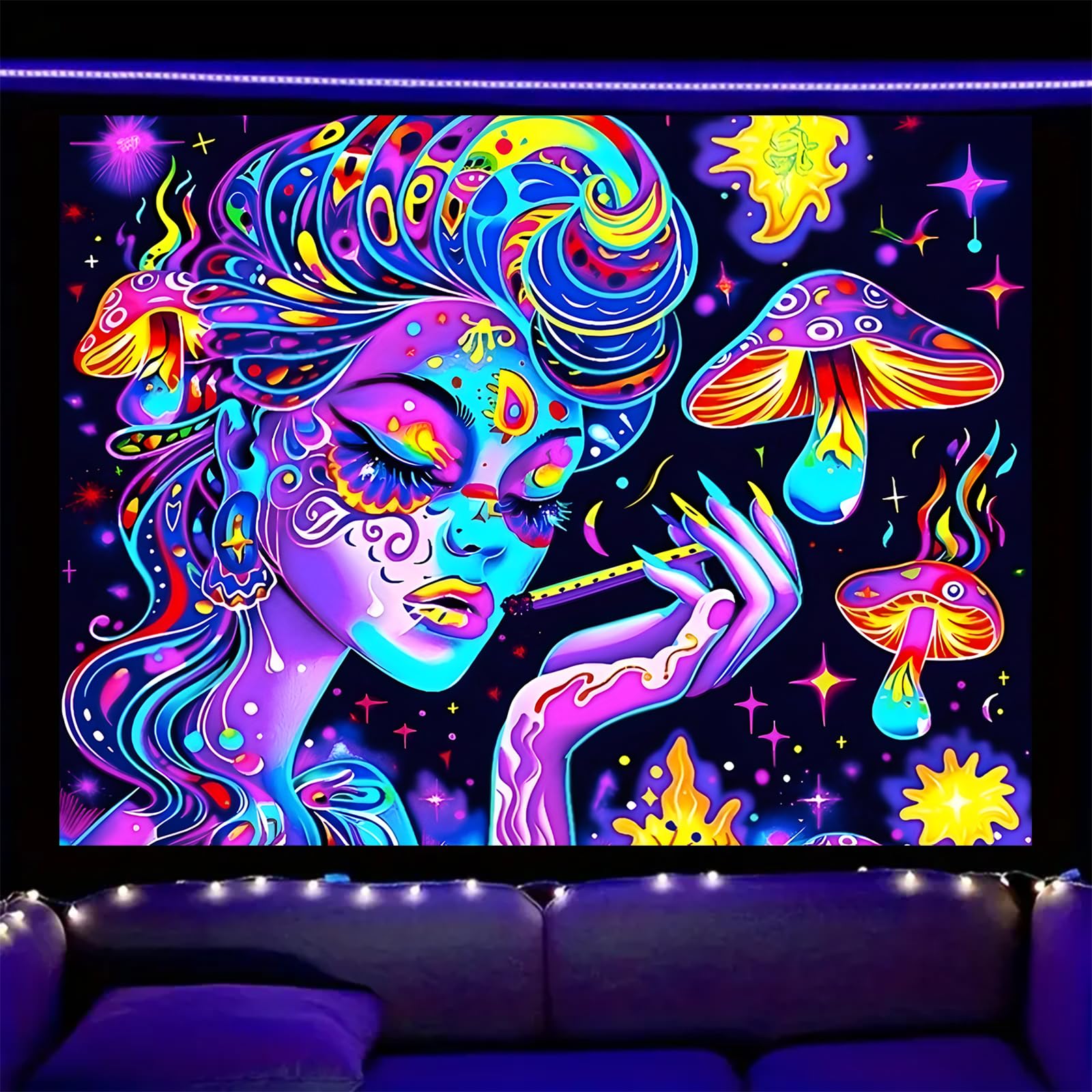 Nuxovilar Mushroom Girl Wall Tapestry Polyester 59.05x51.18 In