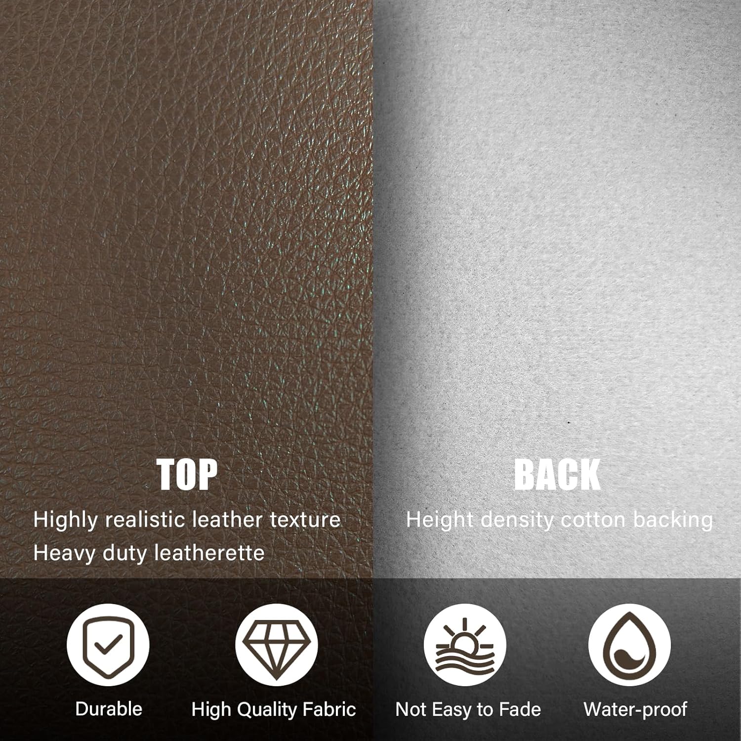 Faux Leather Fabric, 54"x180" Thick Durable Synthetic Upholstery Lychee Texture Leather Vinyl, Soft Smooth Waterproof, Durable,Replacement Renovate for Wallets, DIY Projects, Furniture 1 Yard-Coffee