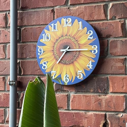 Miniatura 2 de Reloj de pared para exteriores, impermeable, decorativo, con diseño de girasol, para piscina, patio, porche, jardín (12 pulgadas, girasol)
